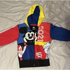 Disney Parks Walt Disney World 2021 Mickey Mouse Colorblock Zip Hoodie Kids XS 4